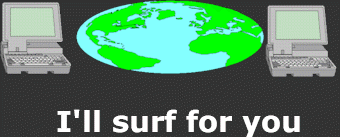 I'll surf for you! text surrounded by laptop images and a globe